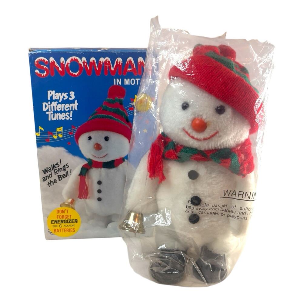 NOB Vintage Superfine "Snowman In Motion" Walking Ringing Bell Christmas WORKS!